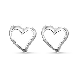 SHEGRACE Sweety Girls Elegant Heart 925 Sterling Silver Ear Studs, Platinum, 13mm, Heart: 6.5x8mm, Pin: 0.8mm