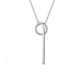 SWEETIEE Stylish 925 Sterling Silver Lariat Necklace, with Ring and Bar Pendant (White) 27.56"