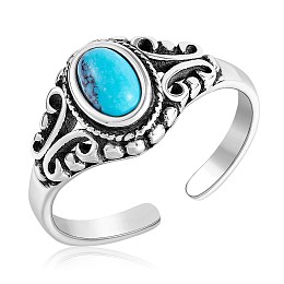 Honeyhandy 925 Sterling Silver Open Cuff Ring, Natural Turquoise Gothic Ring for Women, Antique Silver, US Size 5 1/4(15.9mm)