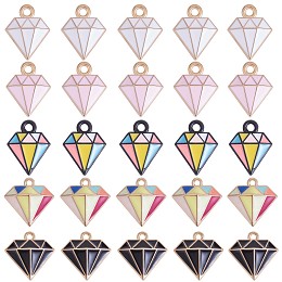 25Pcs Alloy Enamel Charms, Golden & Light Gold & Electrophoresis Black, Diamond, Mixed Color, 15x12mm, Hole: 2mm