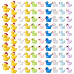 Arricraft 100Pcs Luminous Mini Ducks, Yellow and White Tiny Ducks, Christmas Hat Resin Duck, Mini Resin Animal for Fairy Garden, Miniature Landscape, Tabletop, Cake, Potted Plants Decor, Mixed Color, 25x19x28mm