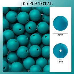 Honeyhandy 100Pcs Silicone Beads Round Rubber Bead 15MM Loose Spacer Beads for DIY Supplies Jewelry Keychain Making, Dark Green, 15mm