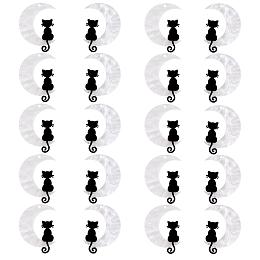 Honeyhandy 20Pcs Opaque Acrylic Pendants, Black Cat Sitting on the Crescent Moon Charms, for Jewelry Necklace Earring Making Crafts, White, 36x28mm, Hole: 1.3mm