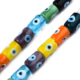 Honeyhandy Handmade Evil Eye Lampwork Beads, Column, Mixed Color, 14x10mm, Hole: 1.2mm, about 25pcs/strand, 13.98 inch(35.5cm)