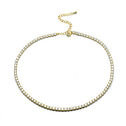 Honeyhandy Brass Tennis Necklaces, with Cubic Zirconia Cup Chains and Lobster Claw Clasps, Clear, 13 inch(33cm)