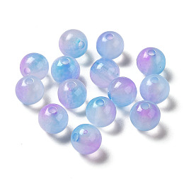 Transparent Acrylic Beads, Two-Tone, Round, Light Sky Blue, 7.5x7mm, Hole: 1.8mm, about: 1900~2000pcs/500g