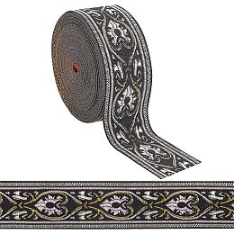 FINGERINSPIRE 7.66 Yard 1.35 Inch Vintage Jacquard Ribbon Black Jacquard Trim Emobridered Woven Trim with Heart Pattern Gold & Pink Floral Webbing Ribbon for DIY Clothing Accessories Decorations