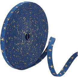 BENECREAT 10.93 Yards Sewn Denim Ribbon, Marine Blue Denim Fabric Ribbon, Gold Foil Star Ribbon, for Curtain Hem Fabric, Sewn Hairpin Garment Decoration