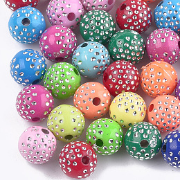 Honeyhandy Plating Acrylic Beads, Metal Enlaced, Round, Mixed Color, 8mm, Hole: 2mm, about 1800pcs/500g