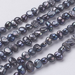 Honeyhandy Natural Cultured Freshwater Pearl Beads Strands, Nuggets, Black, 5~7x4~5x3~4mm, Hole: 0.3mm, about 76~80pcs/strand, 14 inch