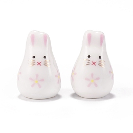 Honeyhandy Handmade Porcelain Beads, Famille Rose Porcelain, Rabbit, Pearl Pink, 21x13.5x14.5mm, Hole: 1.8mm