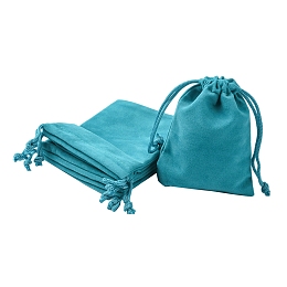 Honeyhandy Rectangle Velvet Packing Pouches, Drawstring Bags, for Gift Wrapping, Medium Turquoise, 10x8cm