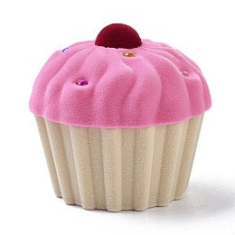 ARRICRAFT Velvet Ring Boxes, with Plastic and Rhinestone, Cupcake, Pearl Pink, 6x5.75cm