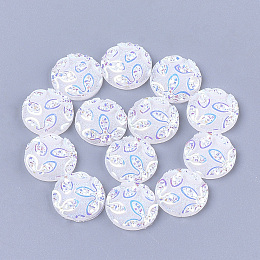 Arricraft Resin Cabochons, Flat Round with Flower, White, 12x3~3.5mm