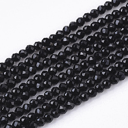 Honeyhandy Electroplate  Opaque Solid Color Glass Beads Strands, Faceted, Round, Black, 2x2x2mm, Hole: 0.5mm, about 198pcs/strand, 14.57 inch(37cm)