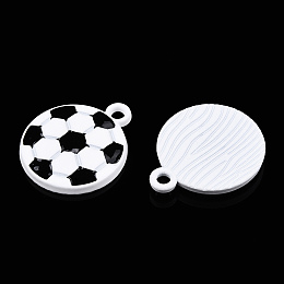 Honeyhandy Baking Painted Alloy Pendants, Sports Charms, Football, White, 18x15x2.5mm, Hole: 1.8mm