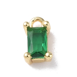 Honeyhandy Brass Charms, with Glass, Rectangle Charm, Real 18K Gold Plated, Green, 8x4x3.5mm, Hole: 1.2mm