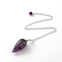 Honeyhandy Teardrop Platinum Tone Brass Amethyst Dowsing Pendulums, with Lobster Claw Clasps, 220x3mm