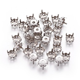 Honeyhandy Stainless Steel Sew on Prong Settings, Claw Settings for SS38 Diamond Shape Rhinestone, Flat Round, Stainless Steel Color, 9x5.8mm, Tray: 8mm