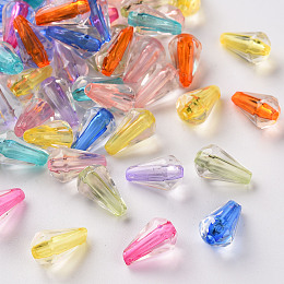 Transparent Acrylic Beads, Faceted, Teardrop, Mixed Color, 12x7mm, Hole: 1.8mm