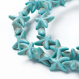 Honeyhandy Synthetic Turquoise Beads Strands, Dyed, Starfish/Sea Stars, Turquoise, 13.5~14x13.5~14x4.5mm, Hole: 1.5mm, about 36~40pcs/strand, 15.15 inch(38.5cm)