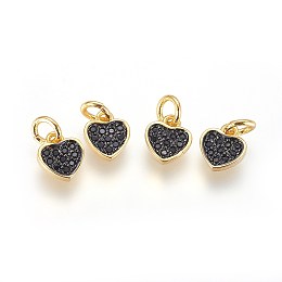 Honeyhandy Brass Micro Pave Cubic Zirconia Charms, with Jump Ring, Heart, Black, Gunmetal & Golden, 8x7x2mm, Hole: 3mm