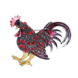 Honeyhandy Rhinestone Rooster Brooch Pin, Chinese Zodiac Alloy Badge for Backpack Clothes, FireBrick, 65x50mm