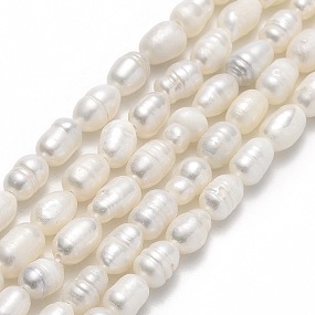 Natural Cultured Freshwater Pearl Beads Strands, Rice, Linen, 5~7x4~5mm, Hole: 0.6mm, about 55~57pcs/strand, 14.17 inch(36cm)