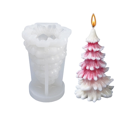 Honeyhandy 3D Christmas Tree DIY Candle Silicone Molds, for Xmas Tree Scented Candle Making, White, 7x6.5x10.8cm, Inner Diameter: 6.1x10cm
