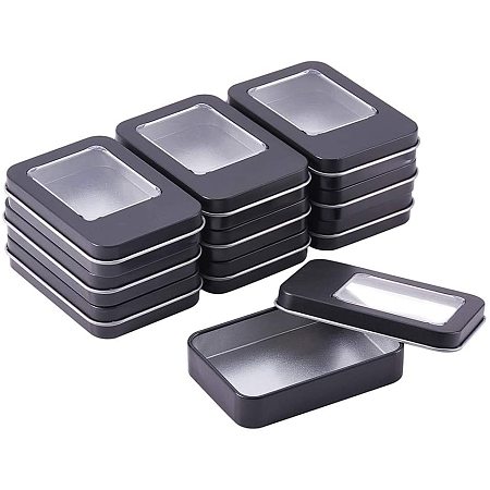 BENECREAT 10 Pack 3.5x2.5 Rectangle Metal Tin Cans Black Tin-Plated Box with Small Clear Window for Gifts Party Favors and Other Accessories