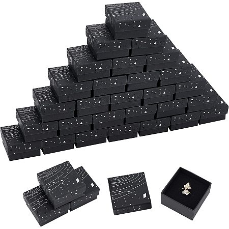 NBEADS 30 Pcs Black Cardboard Jewelry Boxes, 2x2x1.3 Galaxy Pattern Square Jewelry Box Cardboard Packaging Box with Black Sponge for Rings Watches Earrings Bracelet Gift Packaging and Display