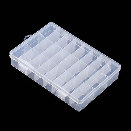 Honeyhandy Plastic Bead Storage Containers, Adjustable Dividers Box, Removable 24 Compartments, Rectangle, Clear, 21x14x3.6cm