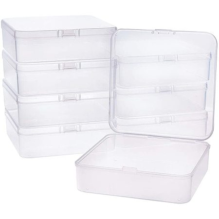 BENECREAT 8 Packs 4.5x4.5x1.4 Clear Square Plastic Box Containers with Lids for Beads, Coins, Safety Pins and Other Craft Jewelry Watch Findings