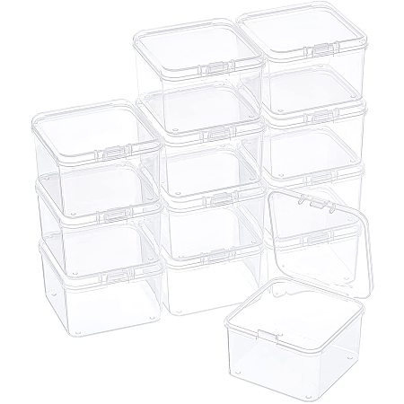 BENECREAT 12 Pack Square Plastic Bead Containers Storage Box 2.15x2.15x1.4  inch with Hinged Lids for Beads, Jewelry, Earplugs, Pills and Small Items 