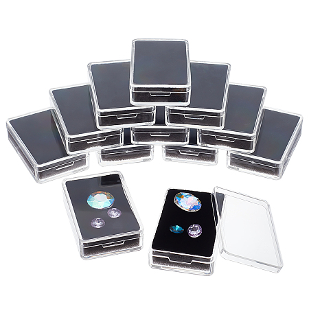 NBEADS 12 Pcs Gemstone Display Box, 5.7x3.7x1.5cm Transparent Acrylic Rectangle Jewelry Display Container Diamond Storage Box with Clear Top Lids and Black Sponge for Bare Stone Diamond Coins