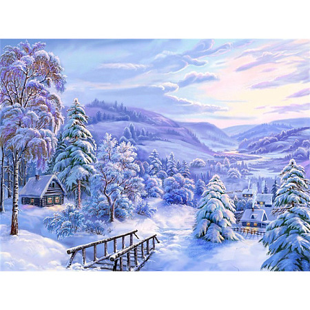 Honeyhandy DIY Winter Snowy House Scenery Diamond Painting Kits, including Resin Rhinestones, Diamond Sticky Pen, Tray Plate and Glue Clay, Colorful, 300x400mm
