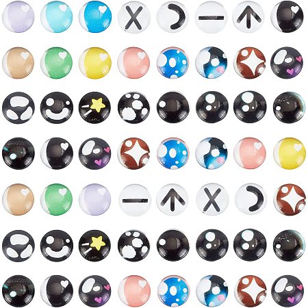 ARRICRAFT 100 Pcs 12mm Printed Glass Cabochons, Mixed Color Glass Craft Eye Half Round Flatback Dome Cabochons Mosaic Tile for Photo Pendant Making Jewelry
