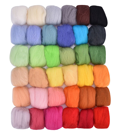 Honeyhandy 36 Colors Needle Felting Wool, Fibre Wool Roving for DIY Craft Materials, Needle Felt Roving for Spinning Blending Custom Colors, Mixed Color, about 3.5g/bag, 1 bag/color, 36 bags/set