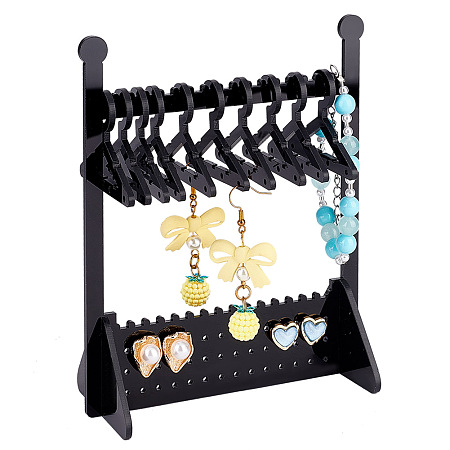 PandaHall Elite Opaque Acrylic Earrings Display Hanger, Clothes Hangers Shaped Earring Studs Organizer Holder, with 10Pcs Mini Hangers, Black, Finish Product: 6x12x15.5cm, about 13pcs/set