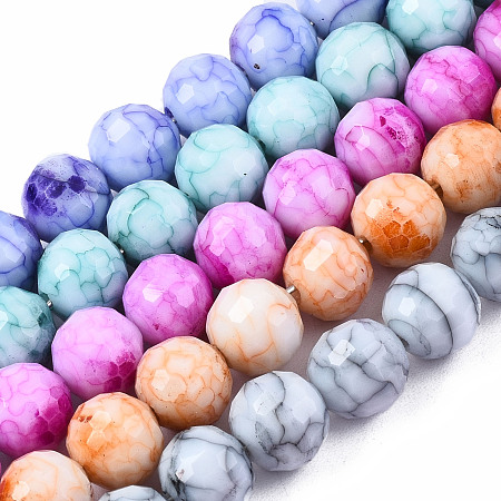 ARRICRAFT Opaque Baking Painted Crackle Glass Beads Strands, Round, Faceted, Mixed Color, 8x7.5mm, Hole: 0.8mm, about 60pcs/strand, 17.32~17.72 inch(44~45cm)
