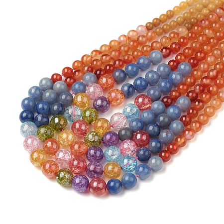 ARRICRAFT Graduated Beads Strands, with Natural Yellow Aventurine & Red Agate & Blue Aventurine, Electroplate Synthetic Crackle Quartz, Round, 6.5~12mm, Hole: 0.8mm & 1mm & 1.6mm, about 59pcs/strand, 18.90''(48cm)