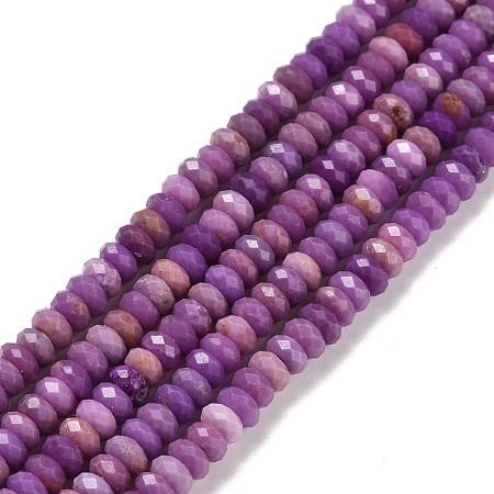 Natural Lepidolite/Purple Mica Stone Beads Strands, Faceted, Rondelle, 4x2mm, Hole: 0.7mm, about 157pcs/strand, 15.55 inch(39.5cm)