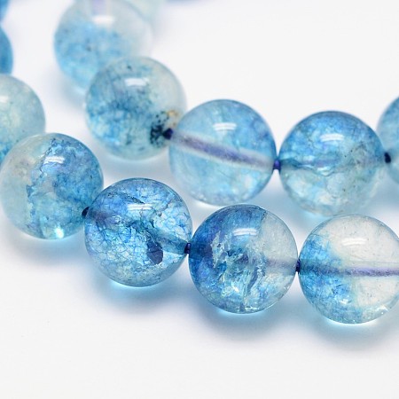 Honeyhandy Dyed Round Natural Crackle Quartz Beads Strands, Sky Blue, 8mm, Hole: 1mm, about 48pcs/strand, 15.5 inch
