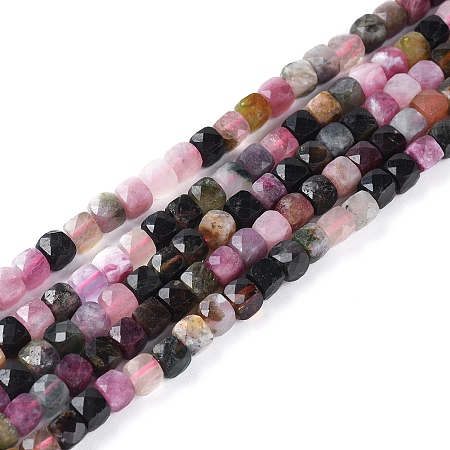 Honeyhandy Natural Tourmaline Beads Strands, Faceted, Cube, 3.5~4x3.5~4x3.5~4mm, Hole: 0.6mm, about 92~104pcs/strand, 15.35 inch~15.55 inch(39~39.5cm)