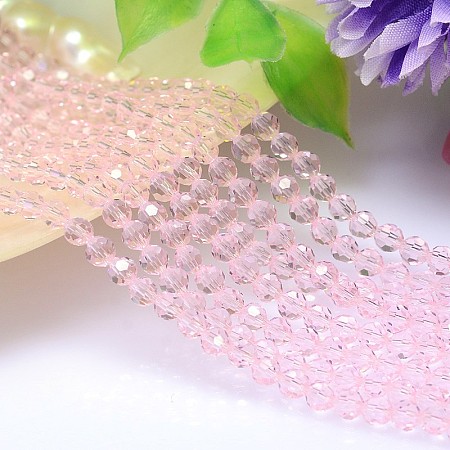 Arricraft Imitation Austrian Crystal Bead Strands, Grade AAA, Faceted Round, Pearl Pink, 8mm, Hole: 0.9~1mm, about 50pcs/strand, 15.7 inch