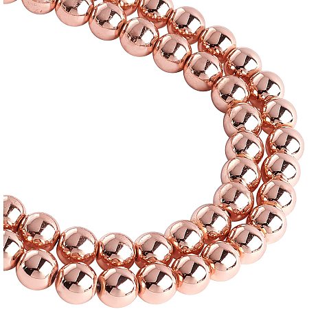 OLYCRAFT 104pcs 8mm Non-Magnetic Synthetic Hematite Beads Rose Gold Plated 8mm Round Loose Beads for Necklaces Bracelets Jewelry Making DIY Crafts