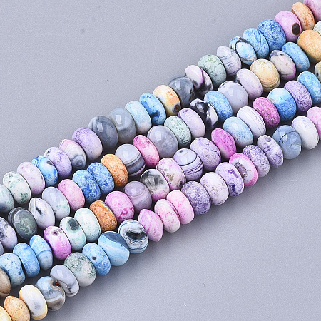 Arricraft Natural Fire Crackle Agate Beads Strands, Dyed, Flat Round, 8~9x4~5.5mm, Hole: 1mm, about 83pcs/strand, 14.7 inch