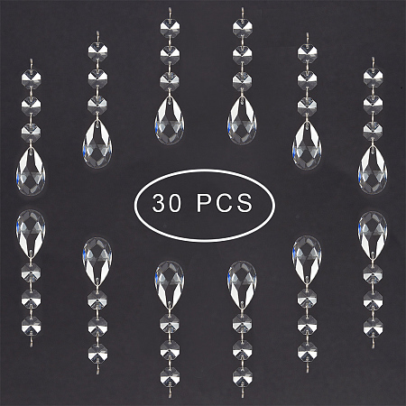 PandaHall Elite 30 PCS 38mm Replacement Clear Glass Chandelier Icicle Crystal Prisms Octogan Garland Hanging Bead Curtain Wedding Club Party Decoration Lamp Decoration (Style 3)