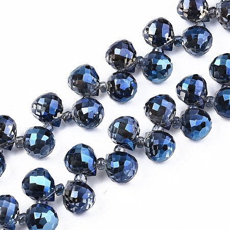 ARRICRAFT Transparent Glass Beads Strands, Faceted Teardrop, Marine Blue, Teardrop: 9.5x8mm, Hole: 0.8mm, Beads: 3~4x2.5~3.5mm, about 200pcs/strand, 23.62 inches(60cm)