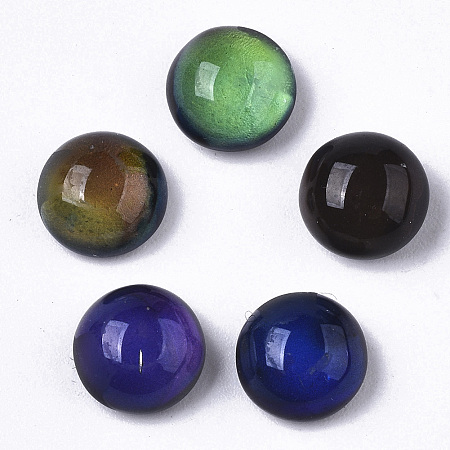 Honeyhandy Translucent Glass Cabochons, Changing Color Mood Cabochons, Half Round/Dome, Black, 8x5mm